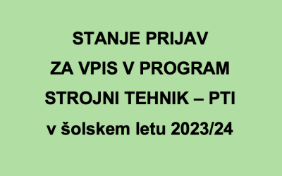 STANJE PRIJAV ZA VPIS V PROGRAM STROJNI TEHNIK – PTI  v šolskem letu 2023/24